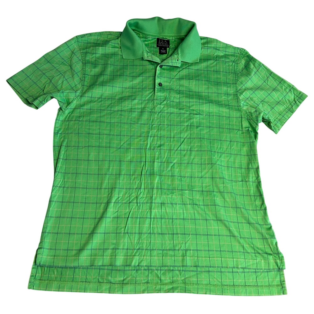 Jos A Bank Mens Shirt XL Green Windowpane Check Cotton Polo Golf